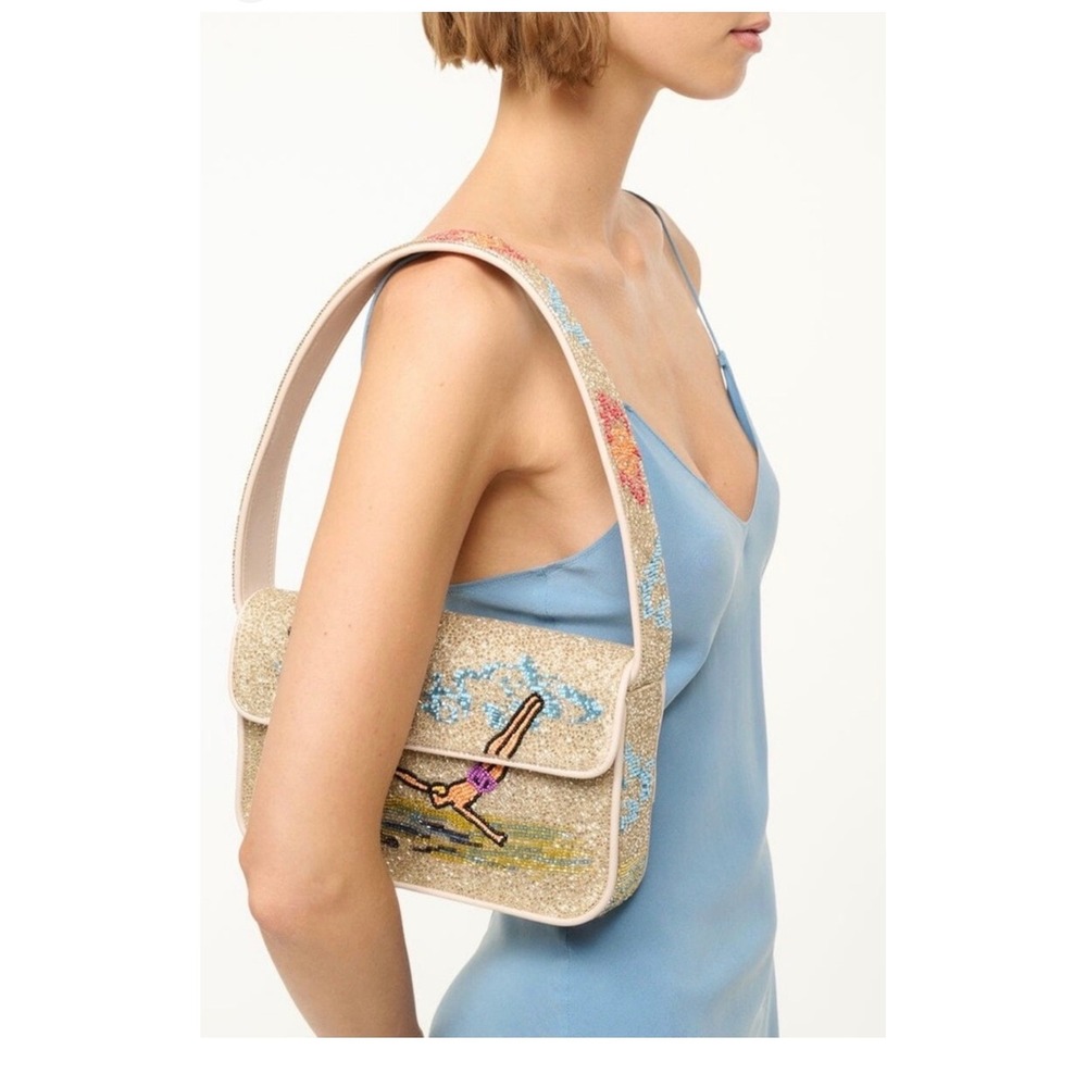 STAUD Tommy Beaded Shoulder Bag Divers Cream Multi New with Tags - Picture 3 of 7